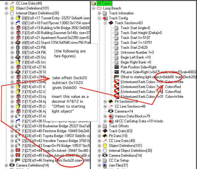 Screenshot showing the starting light offset example in the GP2 track editor